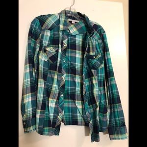 Blue Teal Flannel Shirt with snap buttons